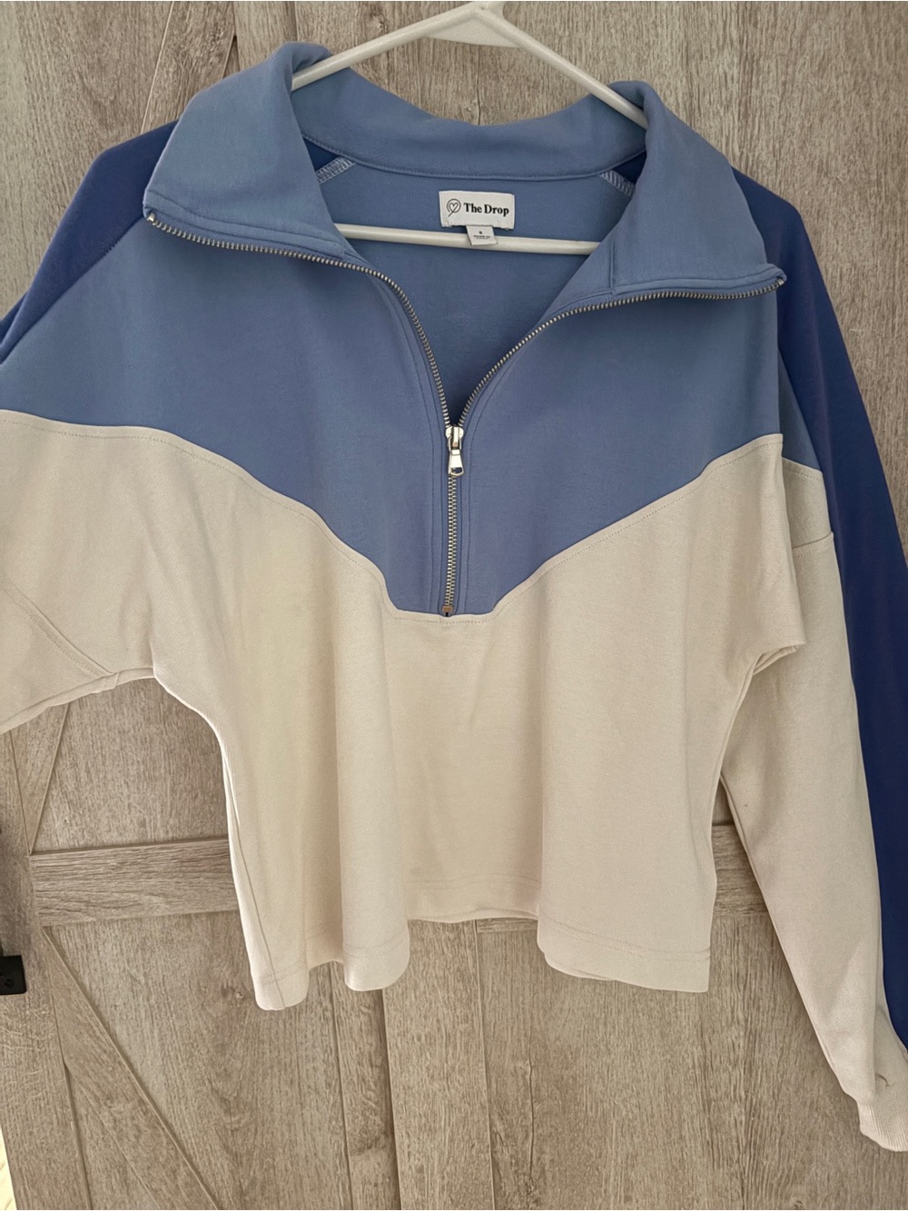 The Drop Blue & White Colorblock Quarter-Zip Pullover | Small